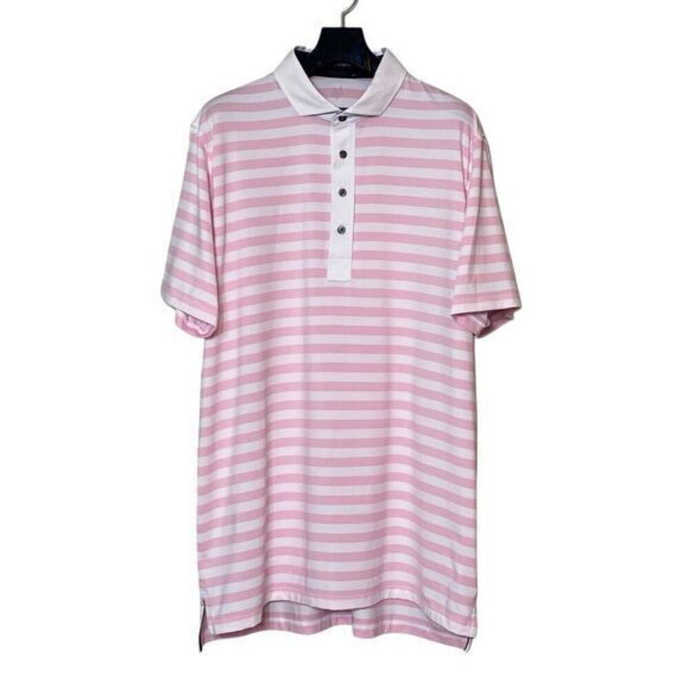 Greyson Striped Polo Shirt‎ Mens XL Pink White Lightweight Stretch Wolf Golf